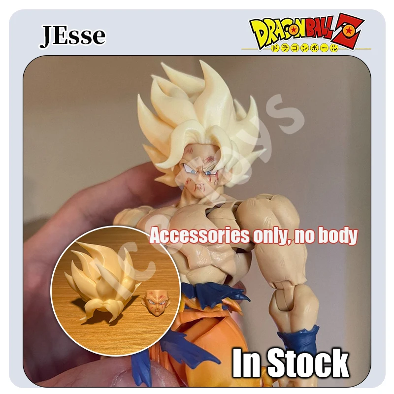 Auf Lager: JEsee Lin KO Dragon Ball SHF Weekly Goku Hellgelbe Kopfskulptur, Kampfbeschädigtes Gesicht, PVC-Modell, Geschenk