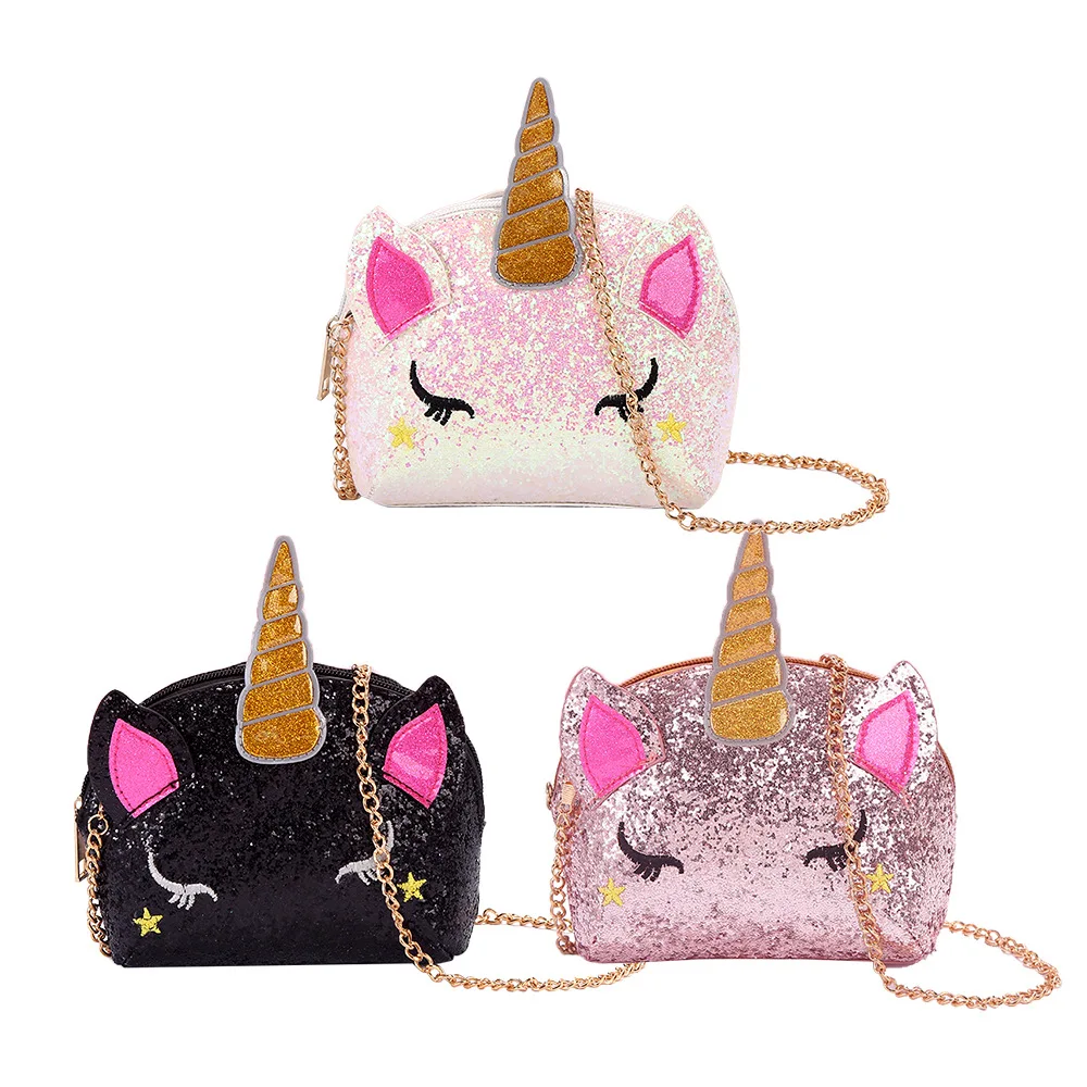 160mm Kids Spring/Summer new Unicorn sequin cartoon Chain Bag Cute stylish single shoulder crossbody bag for girls