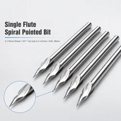 0.2-0.5mm Tip 3.175x30 Angle V Carving 1 Flute Spiral Carbide Engraving Bits CNC Router Tool Cutter for Metal Grooving Milling