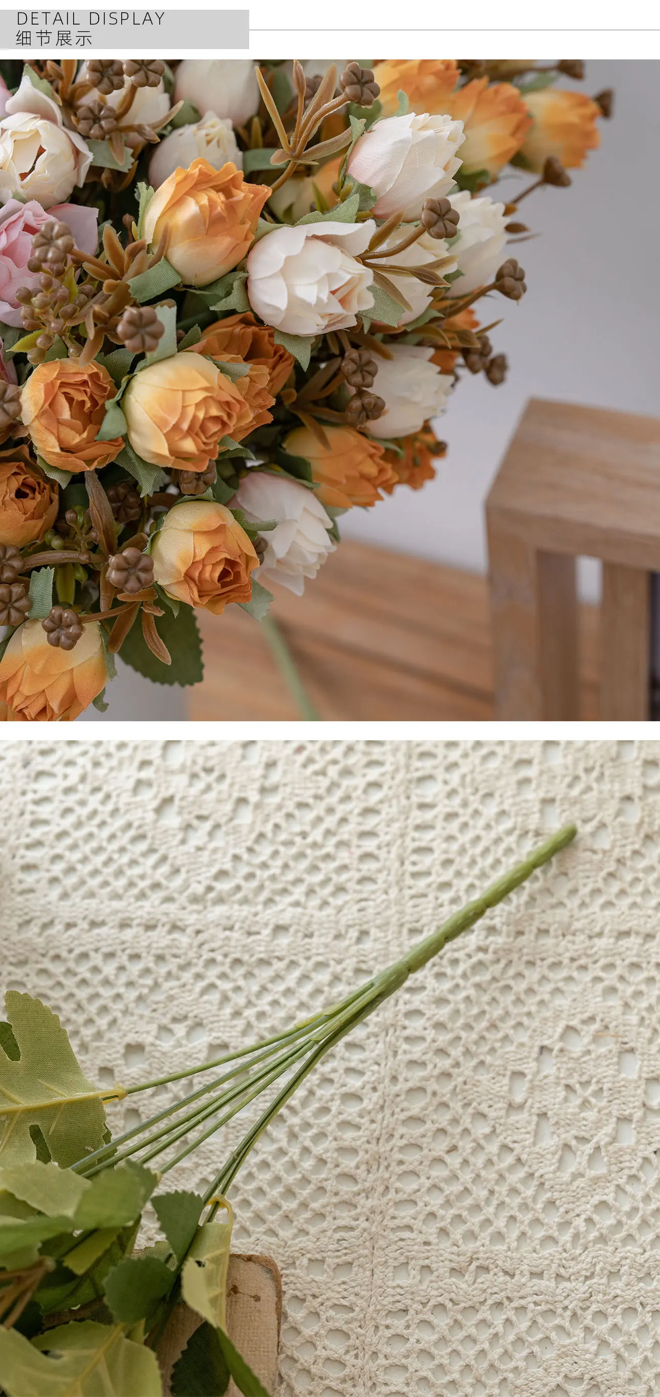 5 Stück Künstliche 7-Zackige Ananas-Rosen-Blumen Hochzeits-Brautstrauß Hochzeitsdekoration Seidenblumen für Partytisch und Heimdekoration – Detail 10