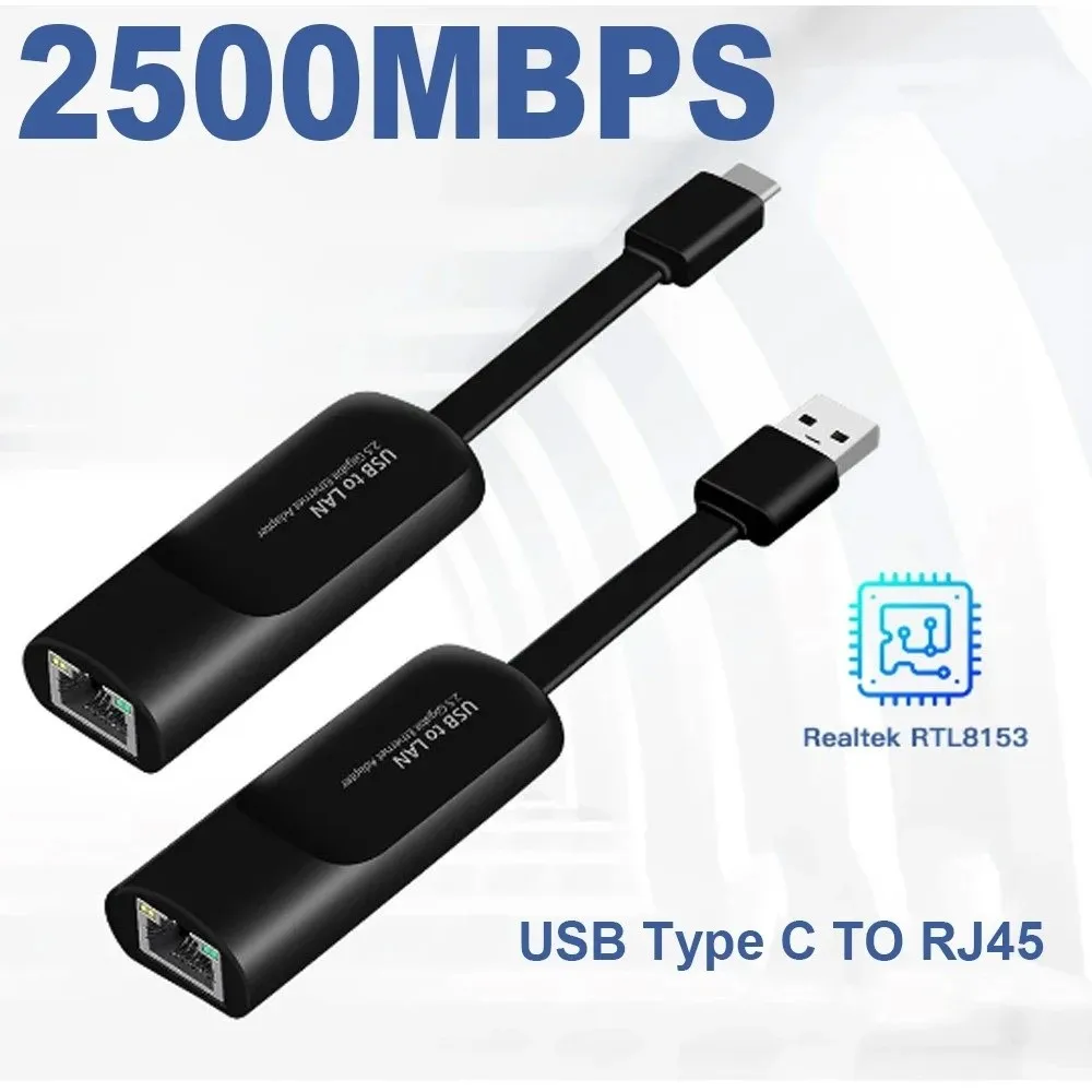 USB Type C To RJ45 2500Mbps Ethernet Adapter RJ45 Port Driver Free 2.5G USB Network Card Portable High Speed
