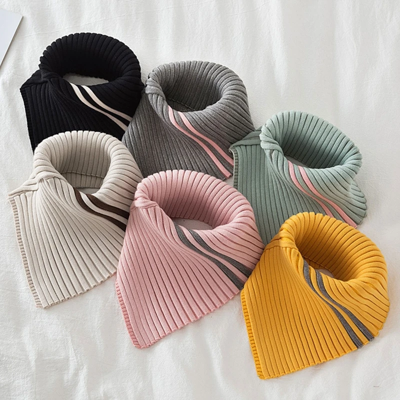 

Ladies Winter Turtleneck False Fake Collar Ribbed Knitted Striped Detachable for Triangle Scarf Wrap Windproof Stretchy Decorati