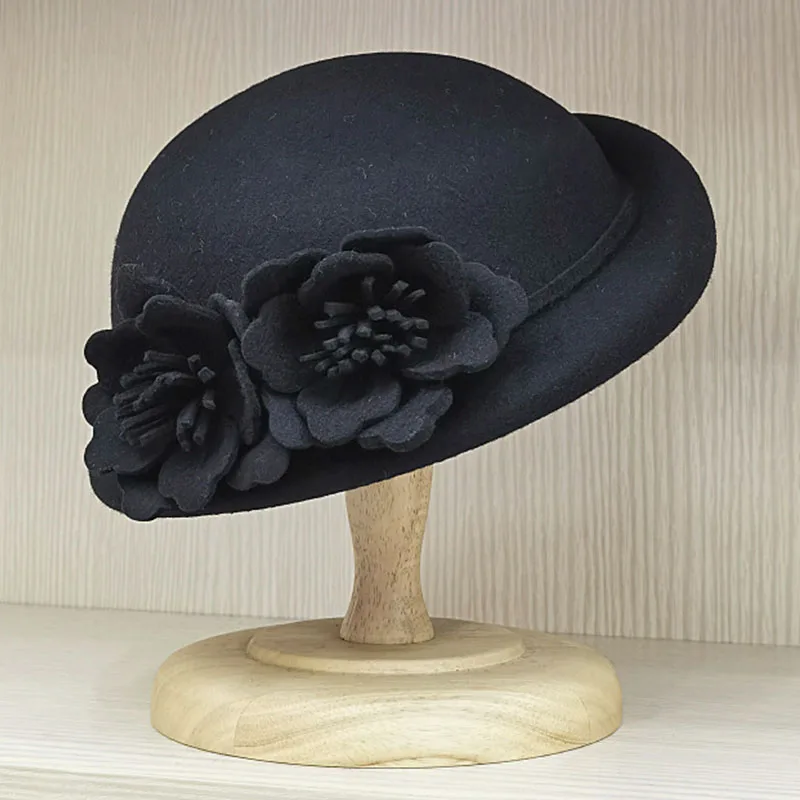 Women Beret Winter Hats Double Flower Ladies Hat Wedding Party Church Fedora Hat Fancy