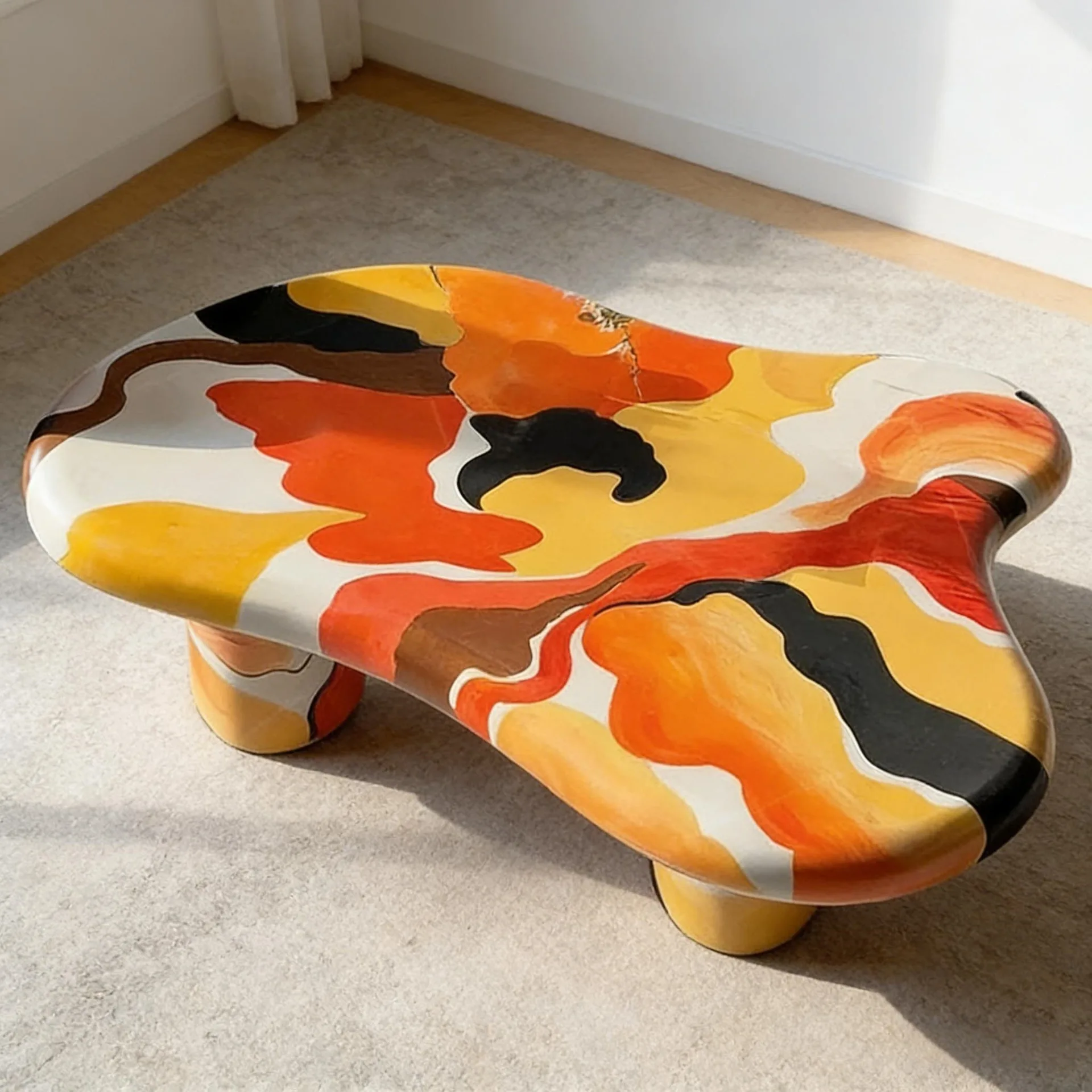 Light luxury painted glass fiber reinforced plastic living room hand-painted oil painting coffee table