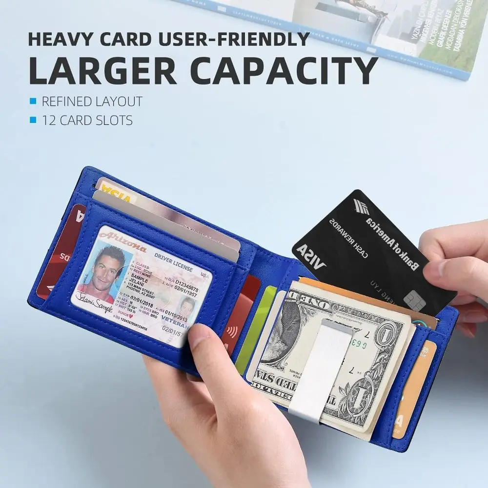 Women Men RFID Blocking Front Pocket Thin Small Wallet Leather Wallet Anti-scan Mens Slim Wallet with Money Clip