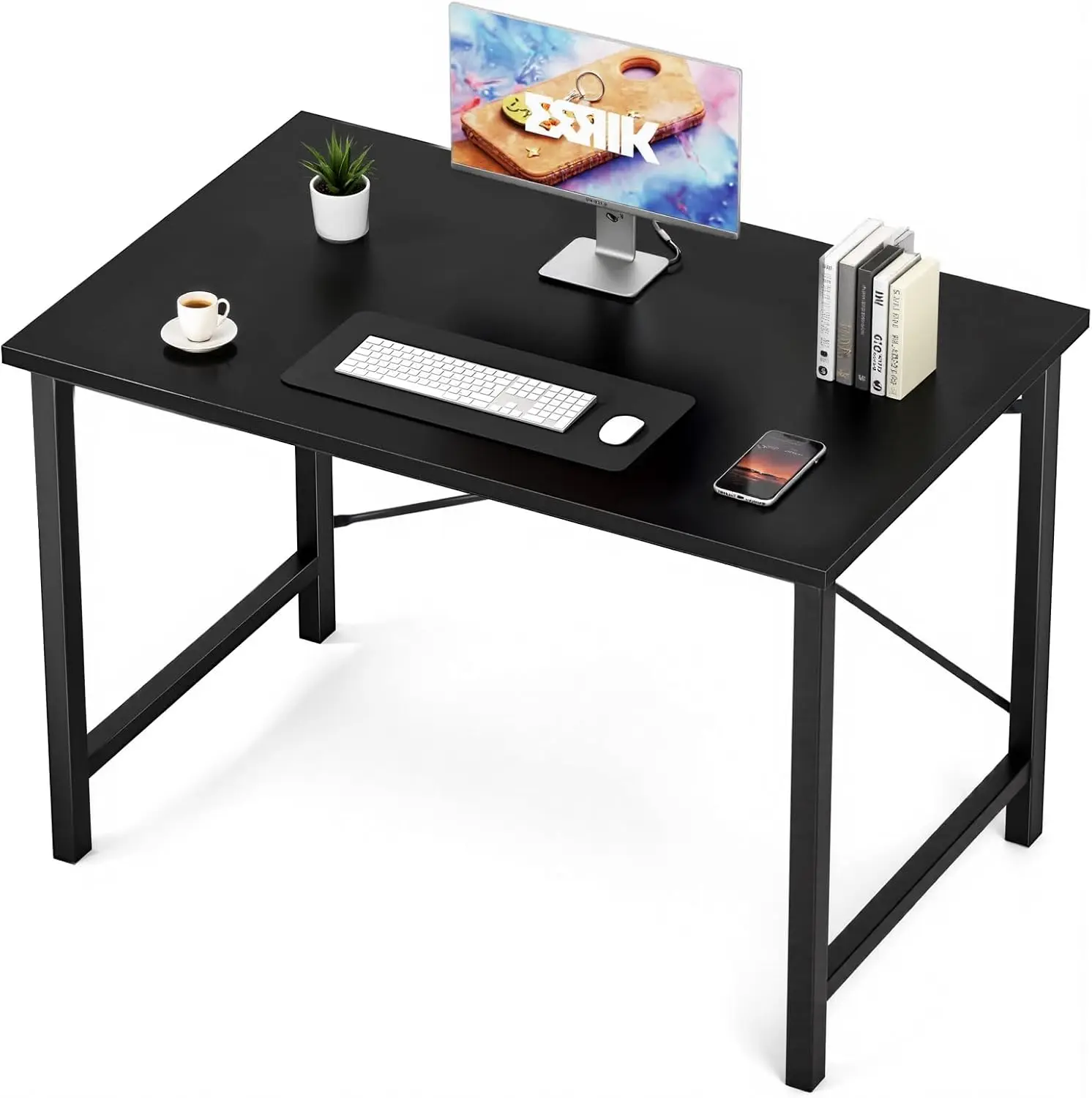 

40 Inch Small Office Desk with Metal Frame, Wood Top - Black