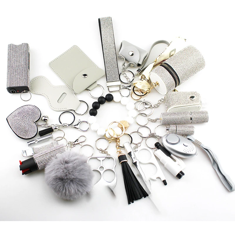 Self Protection Keychains Set para mulheres, conta, pulseira, conjunto completo, chaveiro, 21pcs