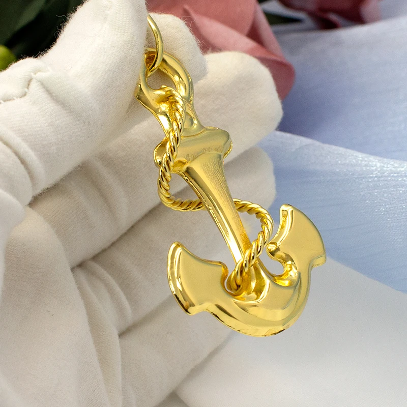 Anchor Pendant Necklace Gold Plated Dubai African Accessories For Women Small Medium Big Size Men Hip Hop Fashion Jewelry