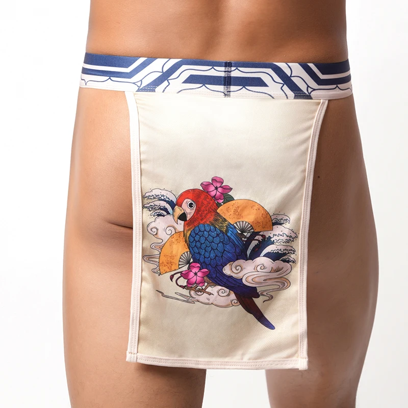 Japanese Sumo Two-piece Young Men's Sexy Low-rise Underwear Lingerie Print Kimono Underwear Thongs image 5