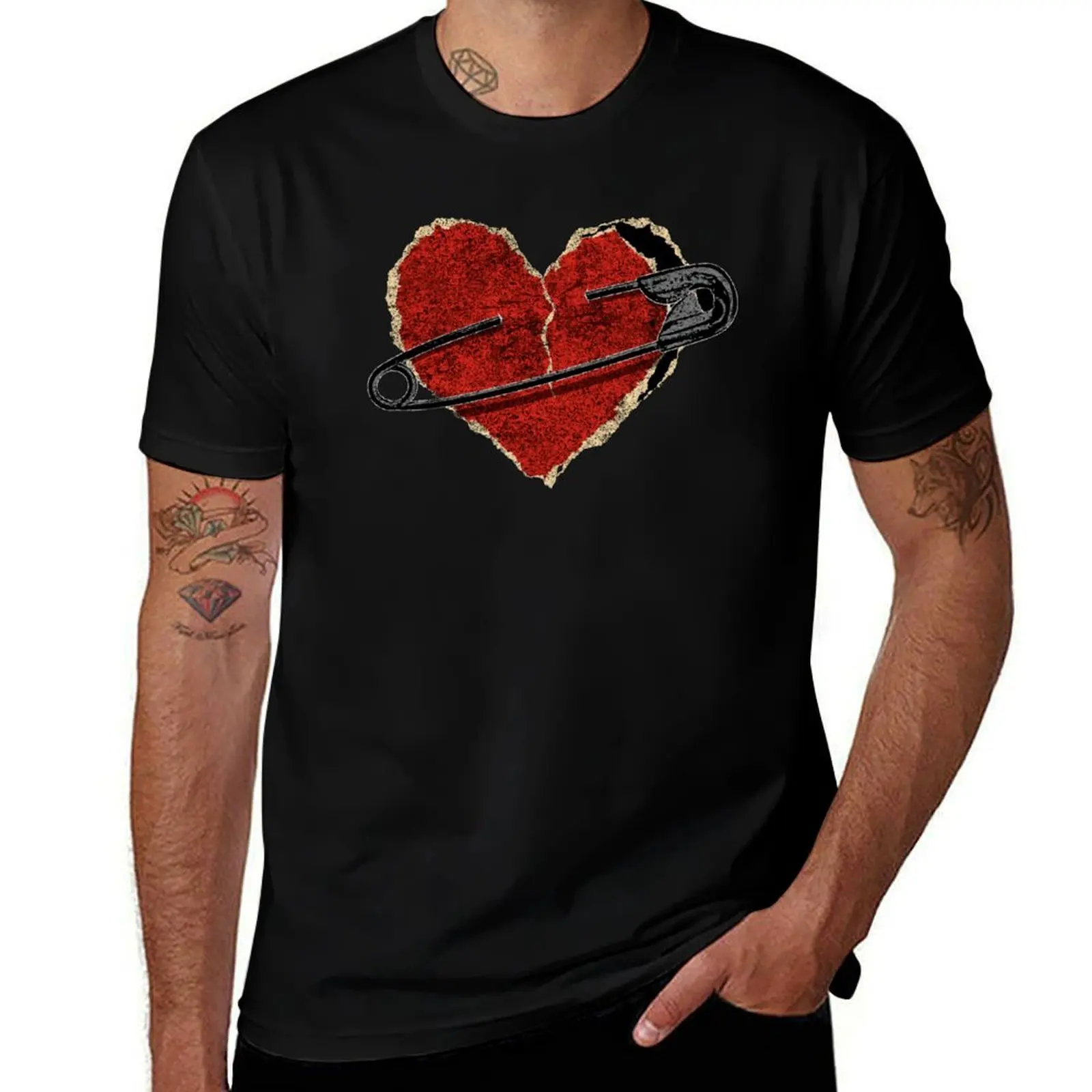 Safety Pin Heart - Punk Rock - Emo - Goth T-Shirt man t shirt luxury t shirts for man cotton funny t shirt man casual T-Shirt