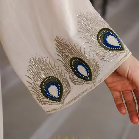 N5KB Women Muslims Dress Robe Middle East Thobe Rhinestones Dress for Evening Party