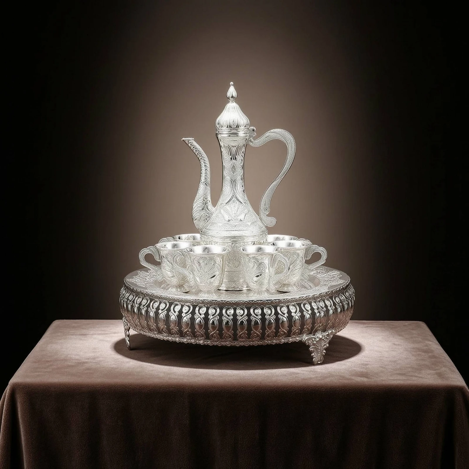 Tea Service with Tray Ornate Tea Set with Tray Turkish Coffee Set Embossed Drinkware Metallized for Collectors, Home Decor view 5