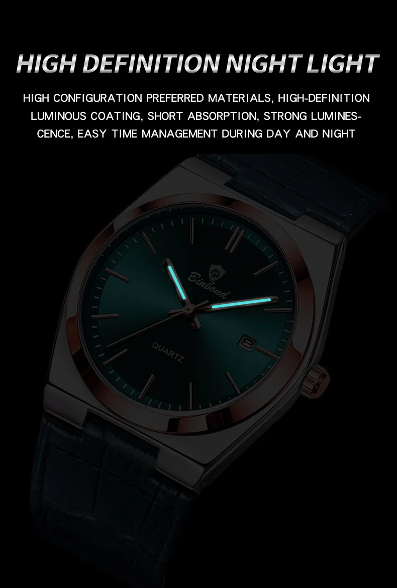 BINBOND Luxus Quarz-Armbanduhren Leuchtend Wasserdicht Automatisches Datum Herrenuhren Business Sport Mode Casual Reloj Lederuhr – Detail 21