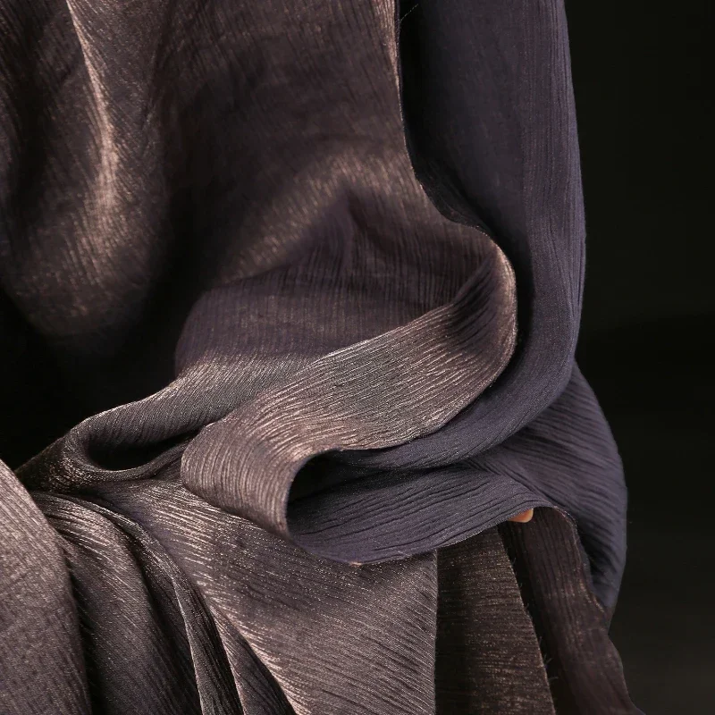 Purple Light Black Gradient Micro Light Fine Folded Fabric with A Vintage Texture Shirt Dress Clothing Designer Fabric