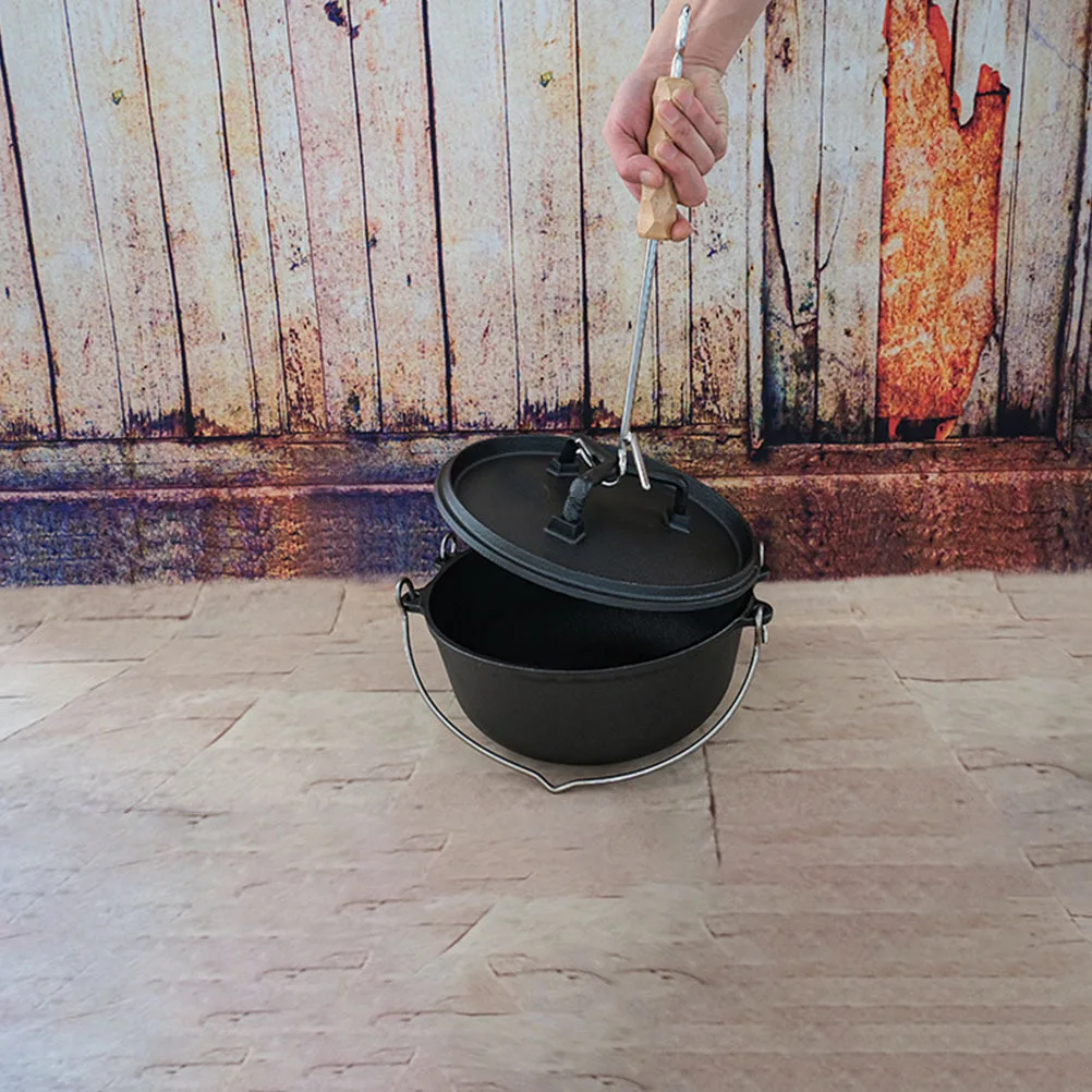 

Pot Lid Lifter Metal Hook Wood Handle Anti-Scald Camping Outdoor Cooking Grill Supply Pot Lid Lifter Outdoor Grill Tool