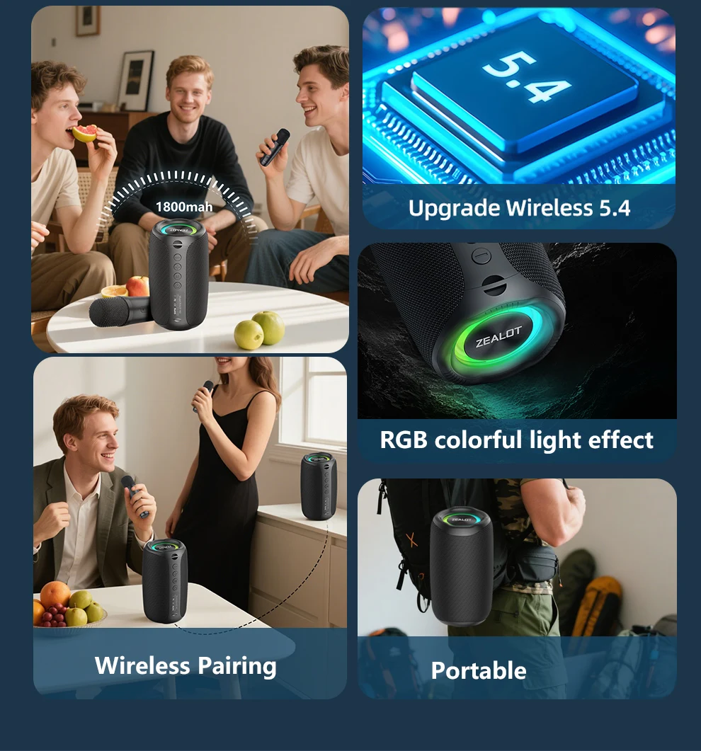 ZEALOT-M2 Bluetooth-Lautsprecher 10W mit verstärktem Bass, tragbarer Outdoor-Wireless-Lautsprecher, wasserdichter Lautsprecher, Bluetooth 5.4 mit 2 Mikrofonen – Detail 7