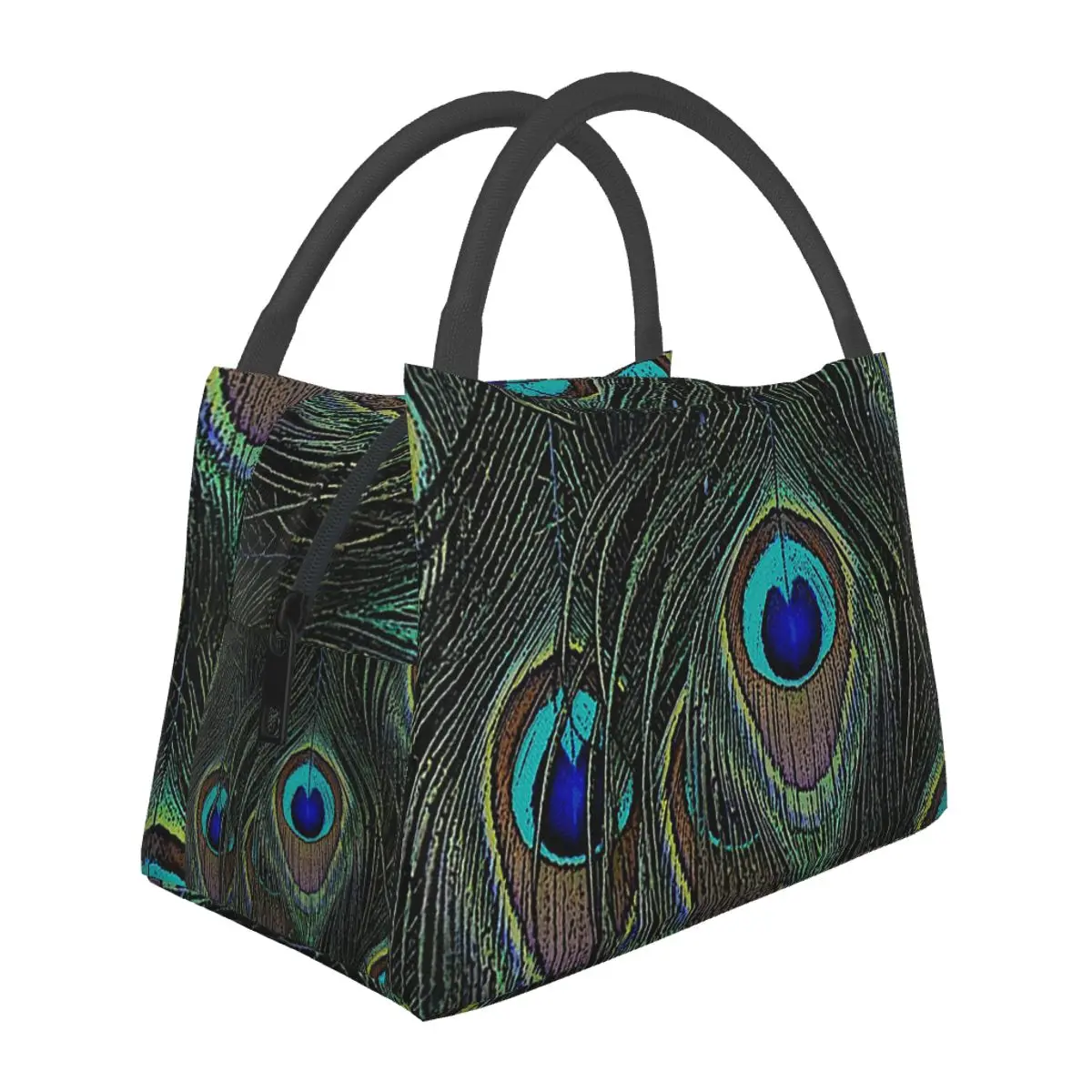 Peacock Feathers Lunch Bags Insulated Bento Box Waterproof Lunch Tote Picnic Bags Cooler Thermal Bag for Woman Girl School