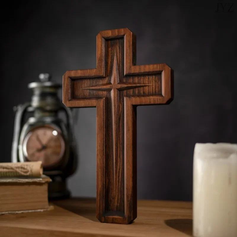 

vintage Star Cross Wooden Ornament, Holy Church Home living Room Decor
