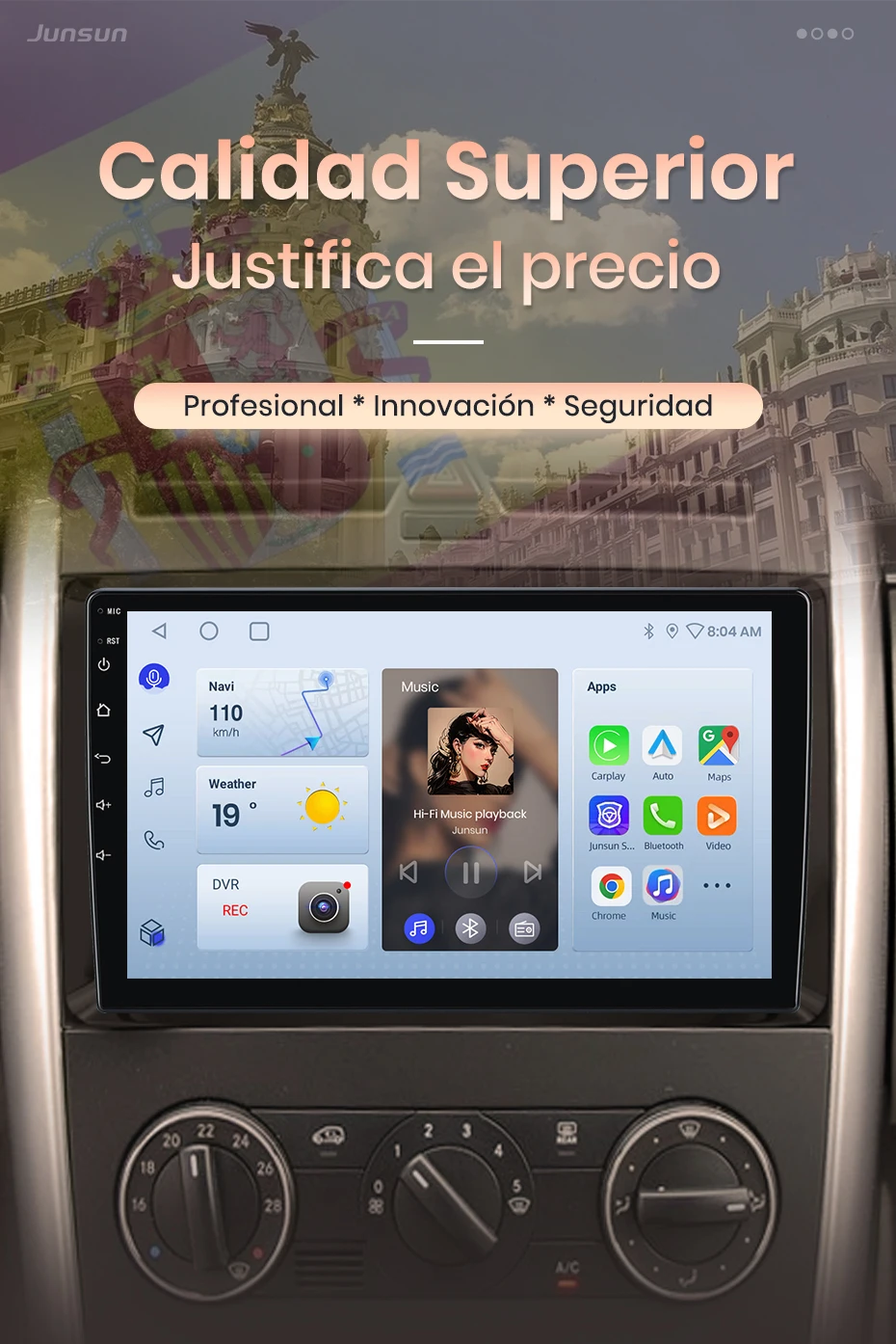 Junsun Kabelloses CarPlay Android Auto Autoradio für Benz W169 W245 B200 W906 W639 GPS Auto-Intelligentes System BT FM Spanisch Lokal – Detail 2