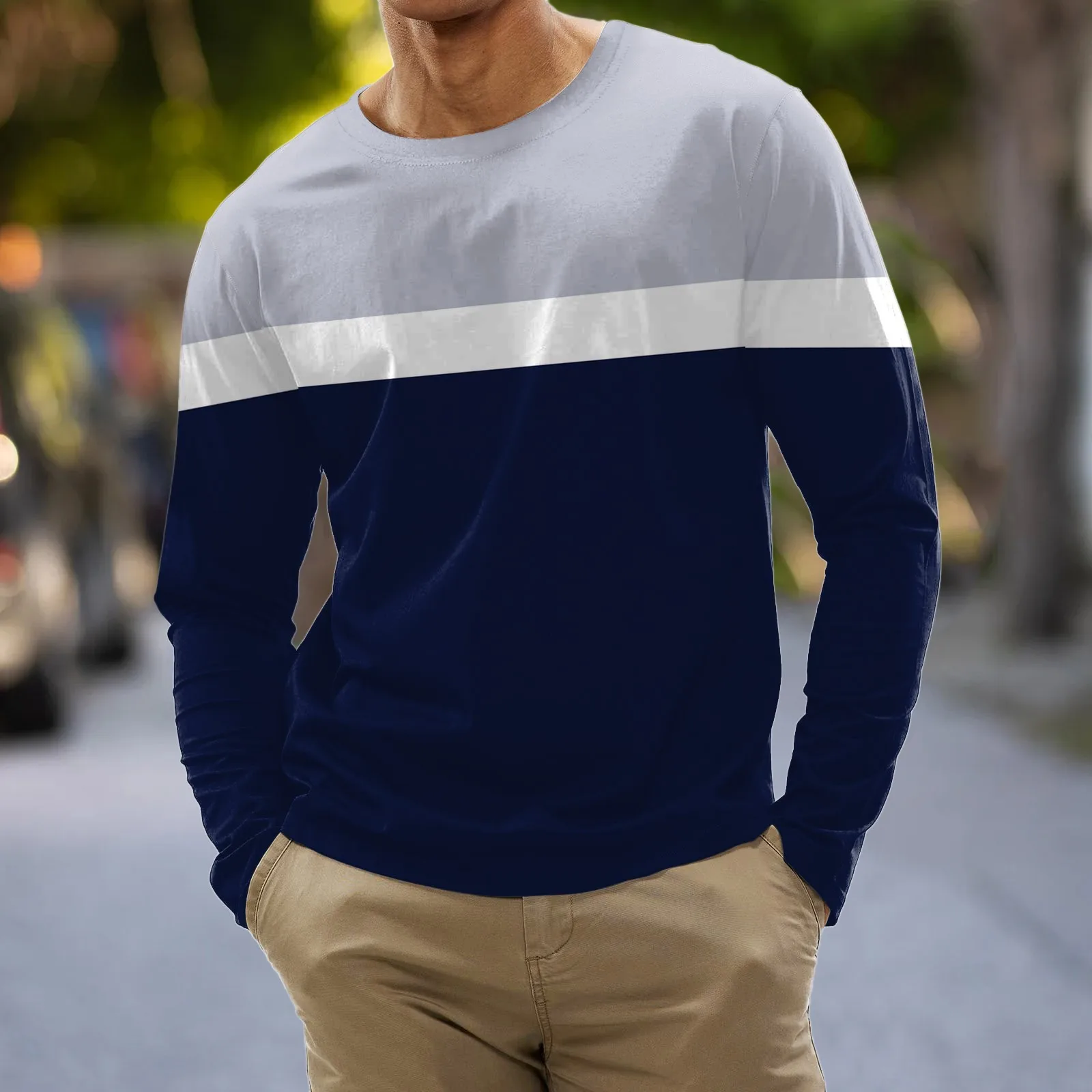 New Cotton Stripe T Shirt For Mens Long Sleeve Tops O-Neck Pullover Oversized Autumn Clothing Sports Casual Male Shirt Tees 2023