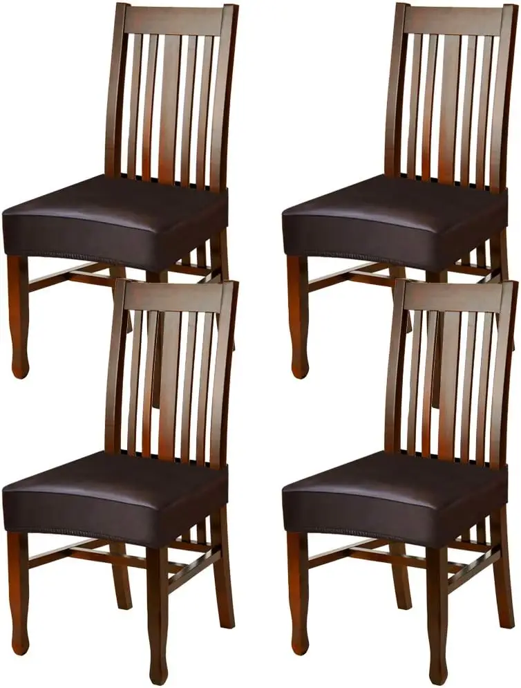 

Dining Chair Covers Set Of 4, Solid Pu Leather Waterproof And Oilproof Stretch Dining Chair Protctor Cover Slipcover (Coffee, 4