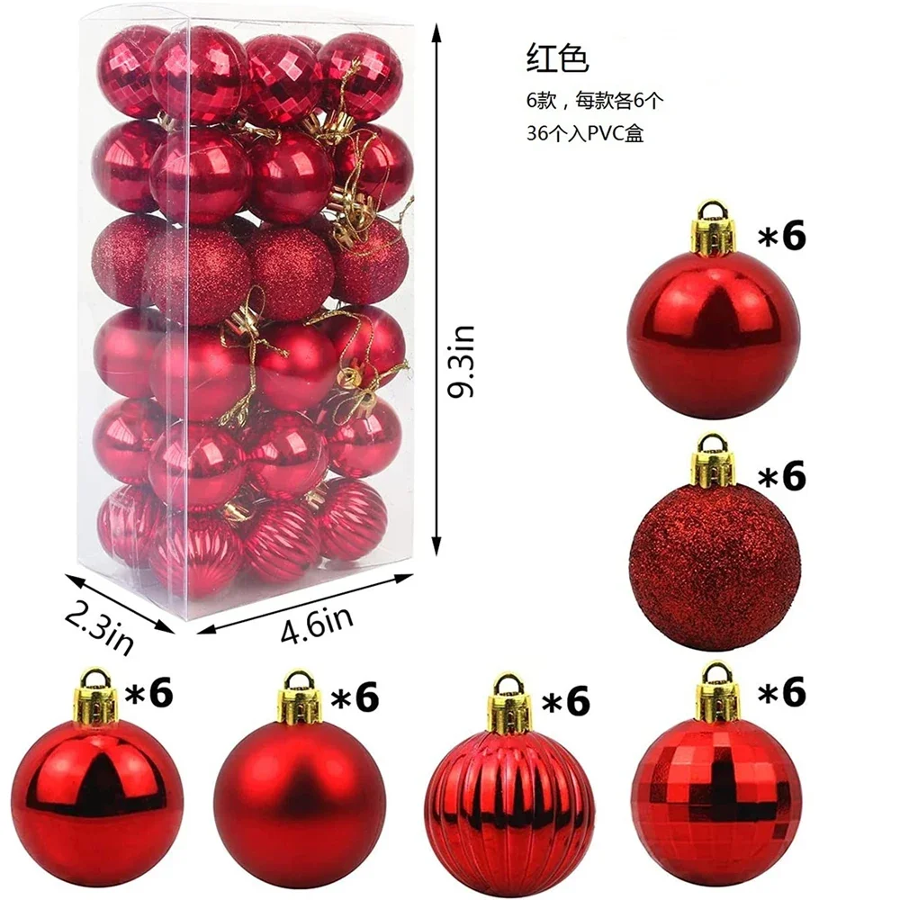 36pcs 6cm Christmas Balls Christmas Tree Ornaments Ball Xmas Hanging Tree Pendants Festive Party Decor Supplies New Year Gift