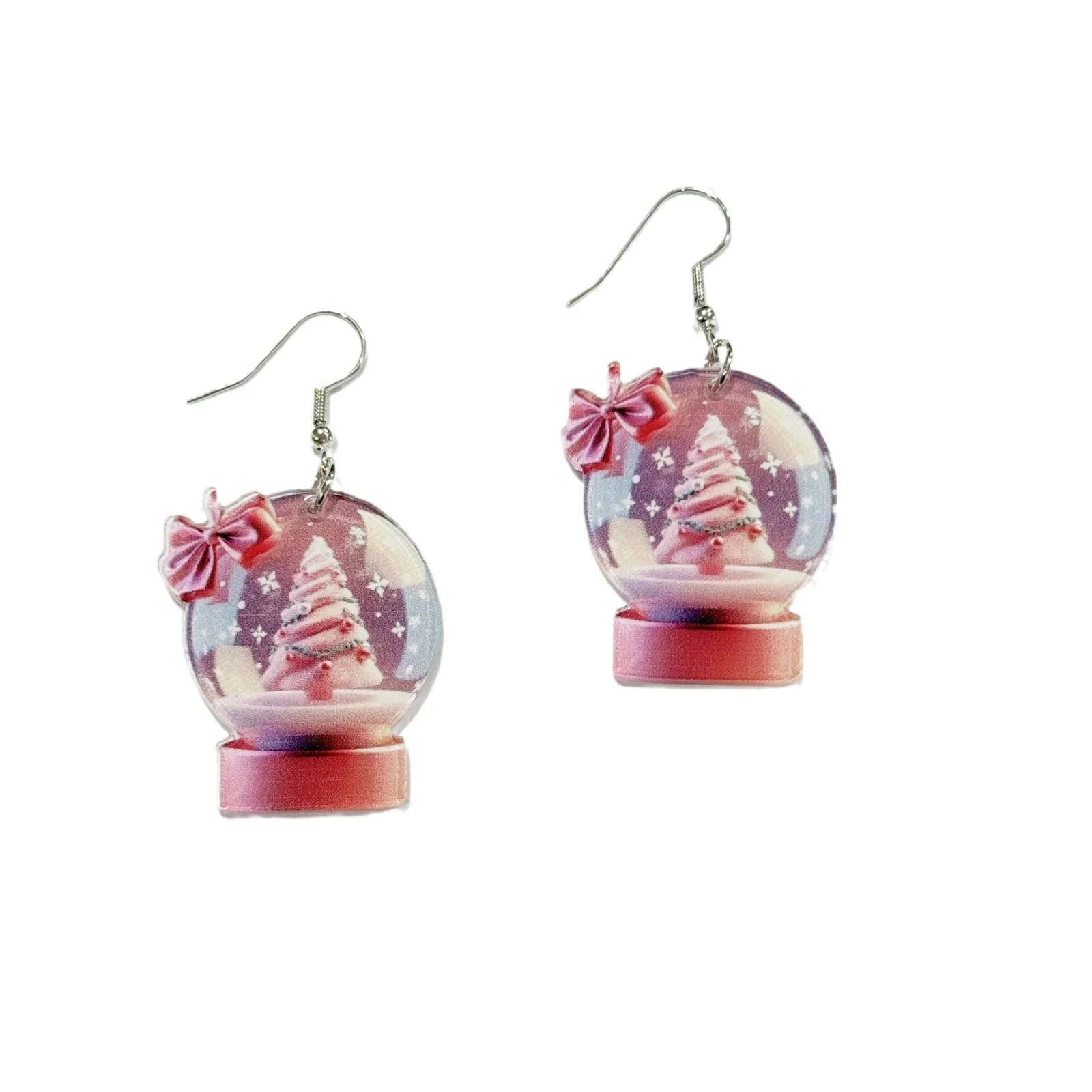 2024 Fashion Colorful Snowball Tree Dangle Earrings Pink Bow Drop Earring for Women Christmas Party Prom Jewelry Gifts