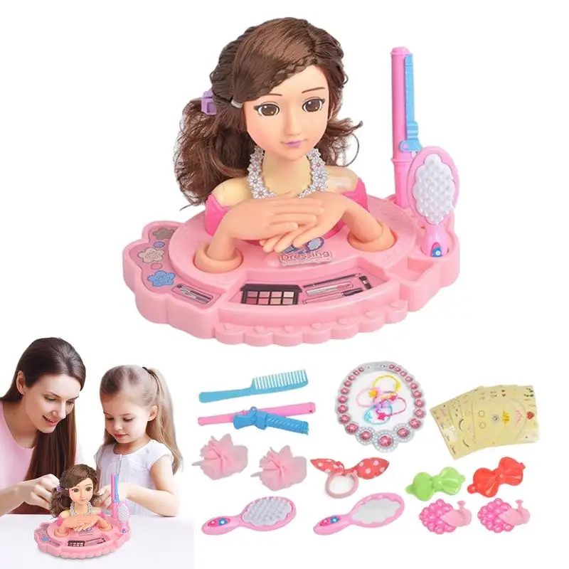 Kids Makeup Beauty Toys For Girls Half Body Hairstyle Doll With Cosmetic Set Makeup Training Head Pretend Play Toy Princess Gift