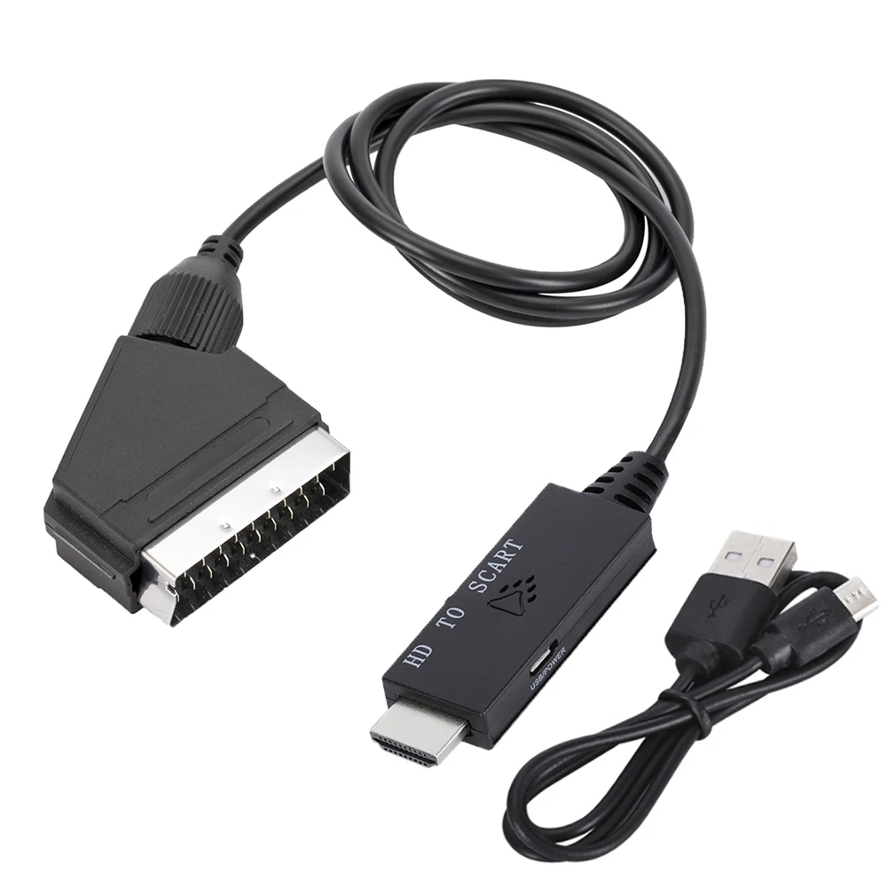 Adapter Cable Low Power Consumption with USB Power Cable HDMI-Compatible To Scart Audio Video Adapter Plug and Play