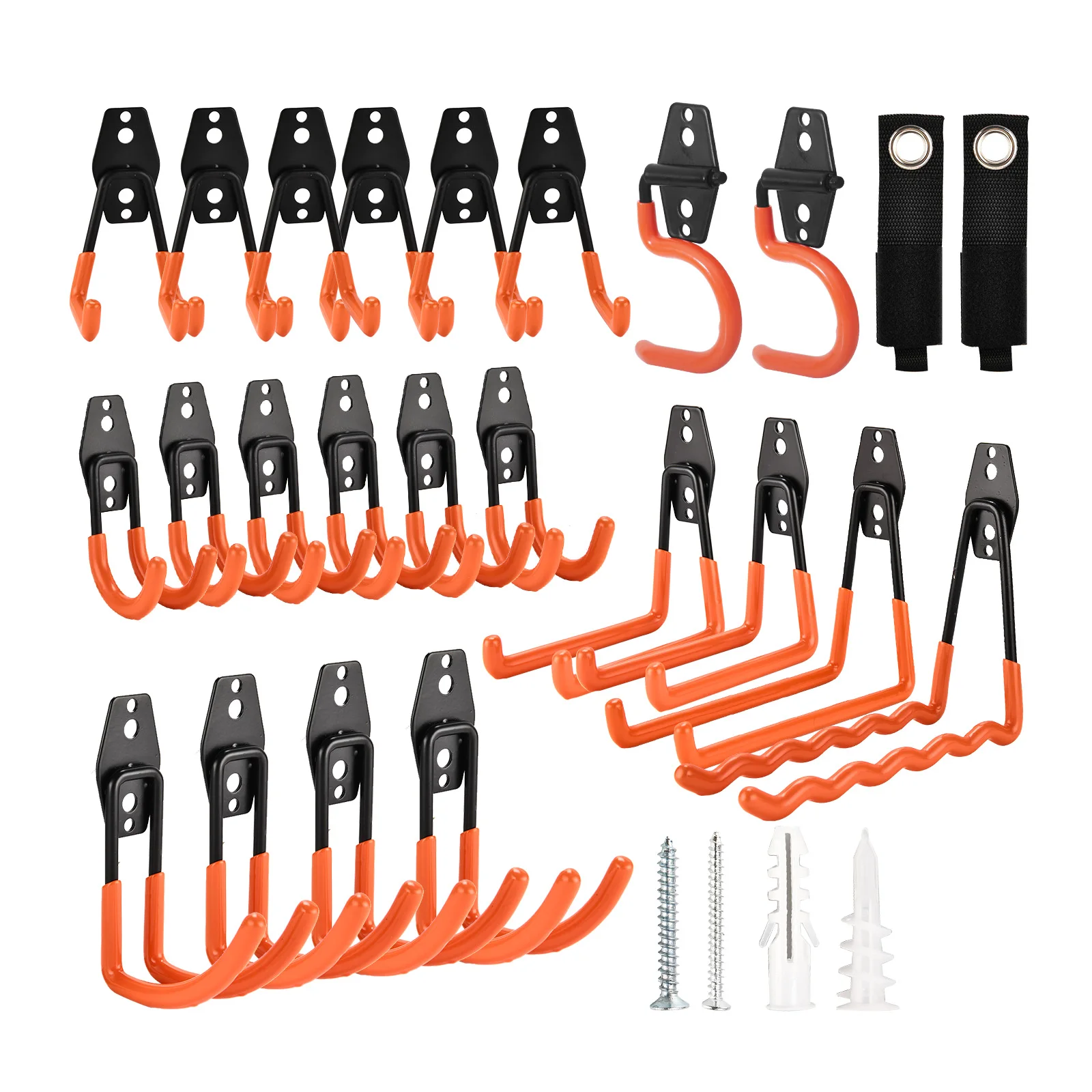 

24 Pack Heavy Duty Steel Storage Hooks - Wall Mount Garage Hanger & Organizer for Bikes, Tools, Ladders, Bulk Items, Ropes