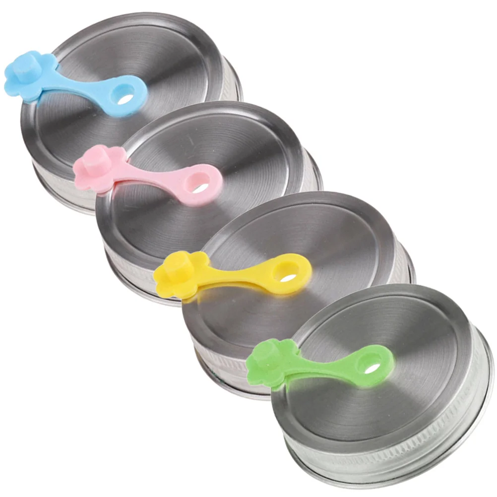 

4 шт., крышки для банок Mason из нержавеющей стали с отверстием для соломы, герметичные крышки для хранения банок, крышка для консервных банок