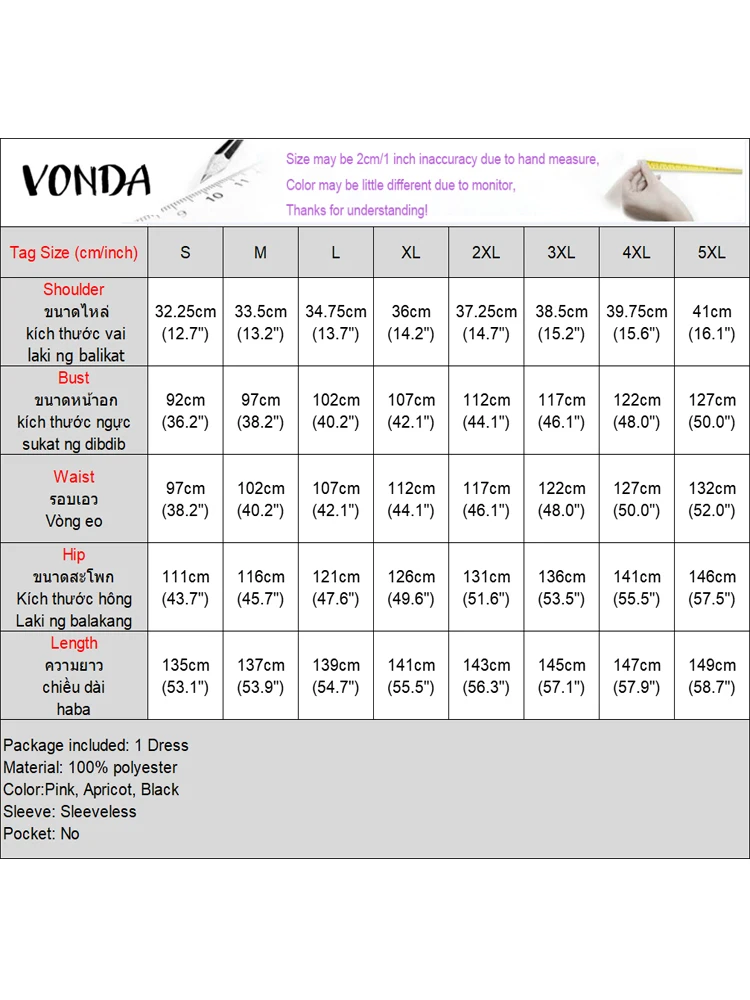 VONDA 여름 드레스 여성 민소매 섹시한 프릴 맥시 베스 티드 2025 패션 v 넥 캐주얼 솔리드 컬러 비치 롱 탱크 Sundress