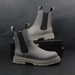 New Arrival Men Fashion Casual Ankle Chelsea Boots Winter Warm Short Plush British Style Slip on Retro Sneakers Botas Hombre