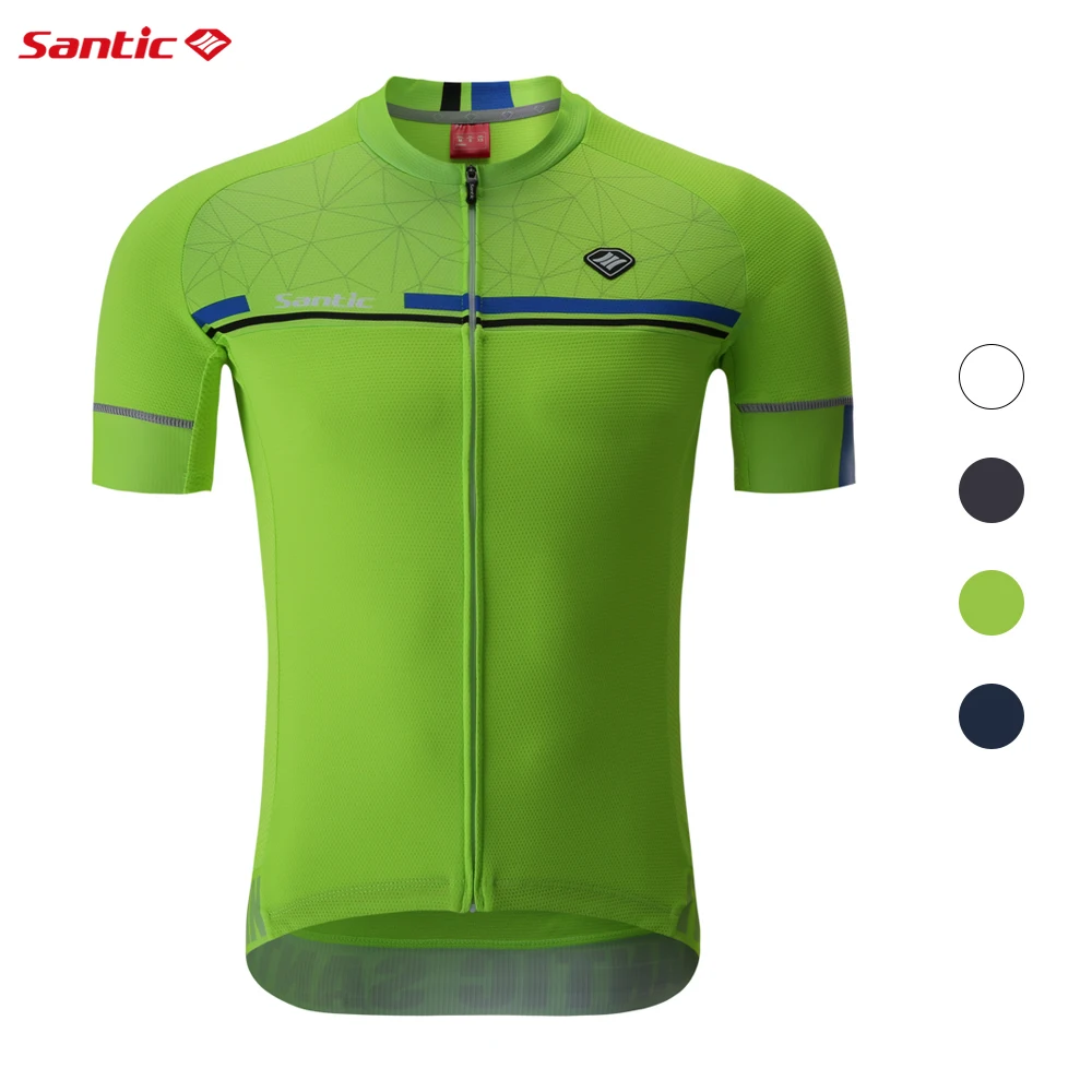 Santic Men\'s Cycling Jersey Short Sleeve MTB Bike Shirts Reflective Quick-Dry Breathable Mesh Summer Bicycle Tops Asian Size