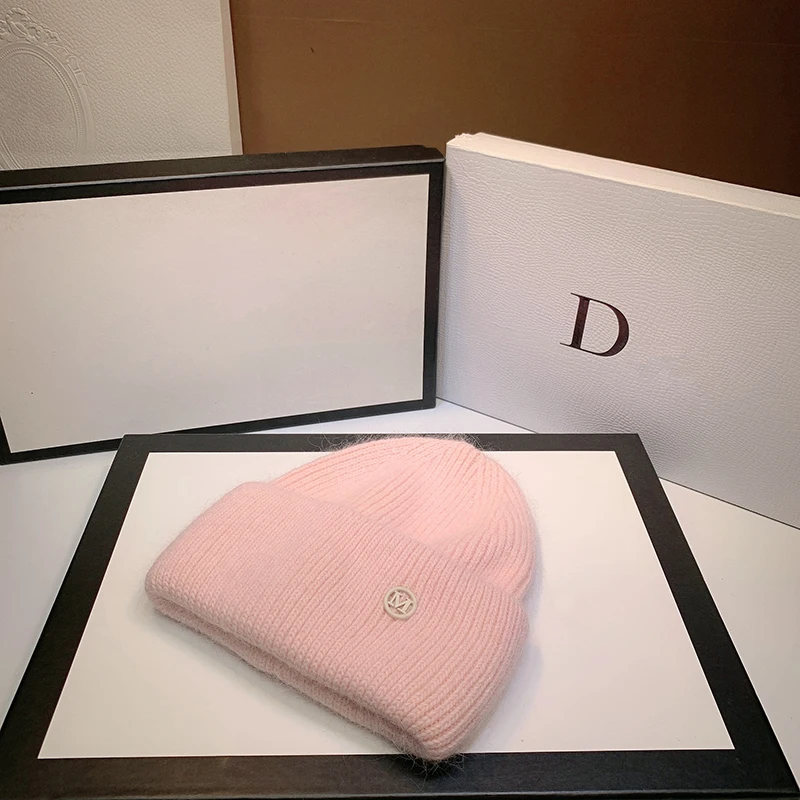 Rabbit Fur Beanies Fluffy Black White Winter Hat for Women Ear Warm Knitted Hat Skullies Beanies Female Bonnet Woman M Knit Cap, image 11