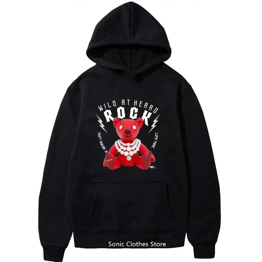 Cute Teddy Bear Printed Men's Hoodie Creative Round Neck Clothing Fashion Large Sweatshirt Fashio Round Neck Hoodie Men's