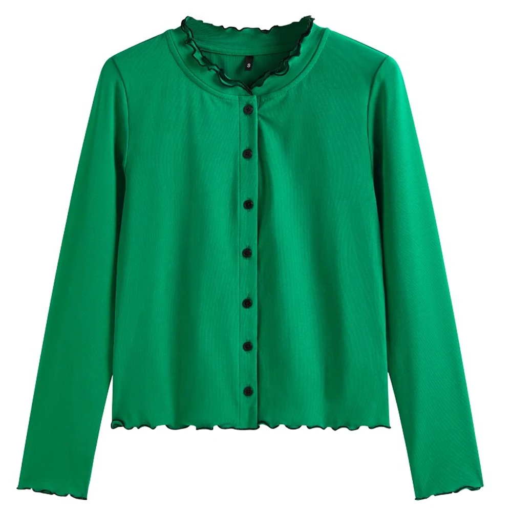 여성용 봄, 가을 새로운 스타일 플러스 사이즈 패셔너블 캐주얼 탑을 위한 한국어 버전 녹색 순면 긴팔 티셔츠