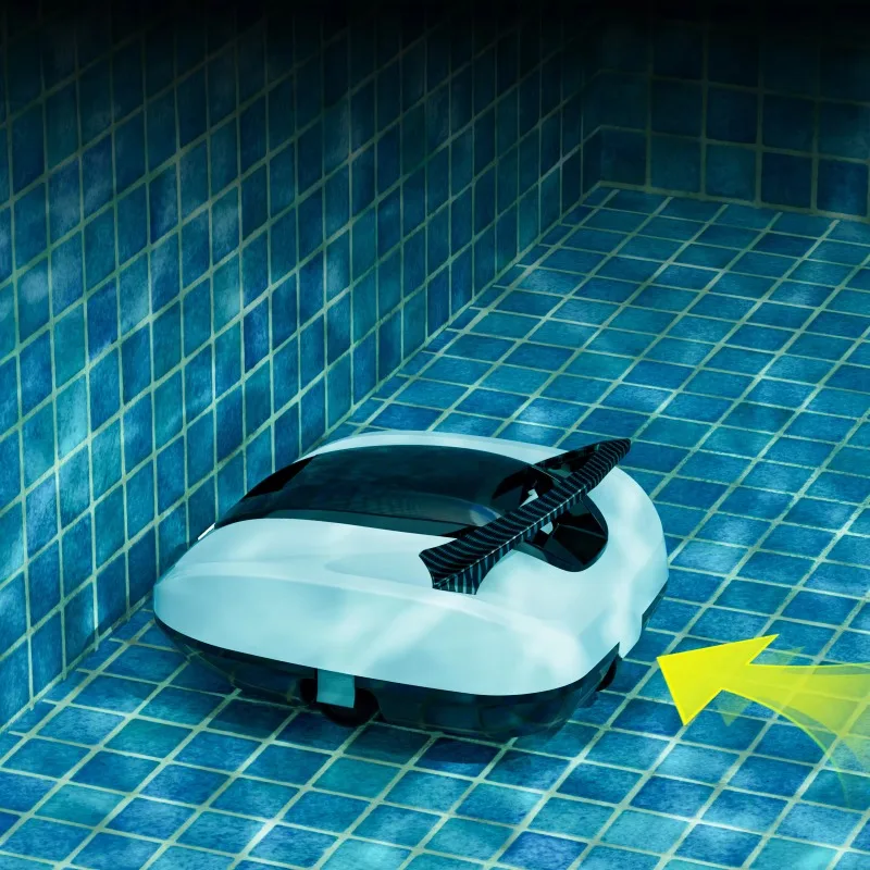 High-efficiency automatic pool cleaning robot for easy maintenance of filters. For upper inner pool cover machine