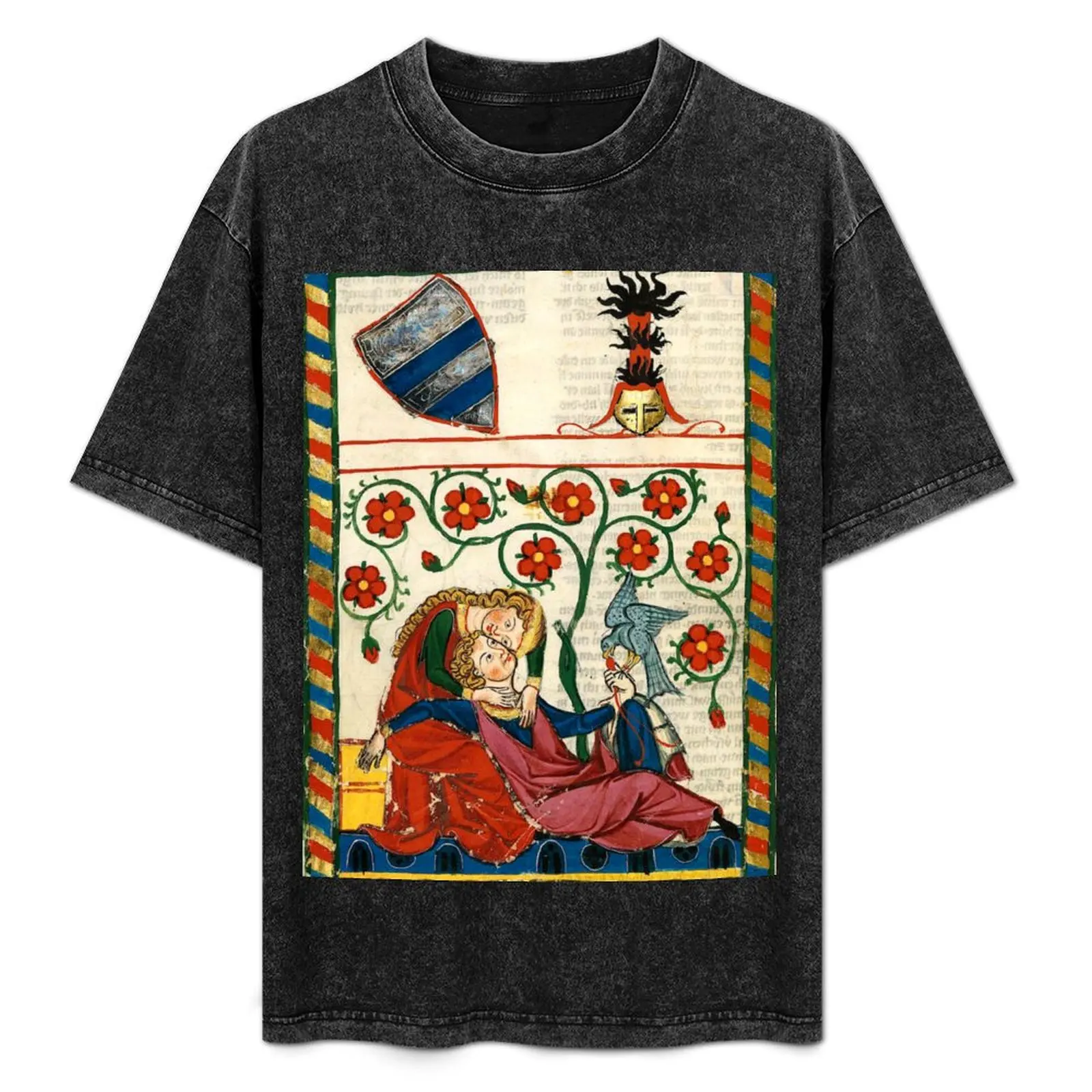 

ROMANTIC LOVERS , MEDIEVAL MINIATURE WITH WILD ROSES T-Shirt Big and Tall Loose Fit T-Shirt