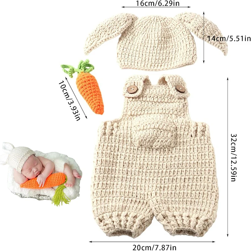 Christmas Costumes Newborn Photography Clothing Knitted Rabbit Single Hat Overalls and Carrot Sets Baby Photoshoot Outfits