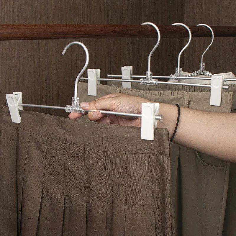 2026 NEW Silver Aluminum Alloy Pants Hanger,Adjustable Skirt Hangers with 360° Hook for Closet,Durable Wardrobe Storage Rack