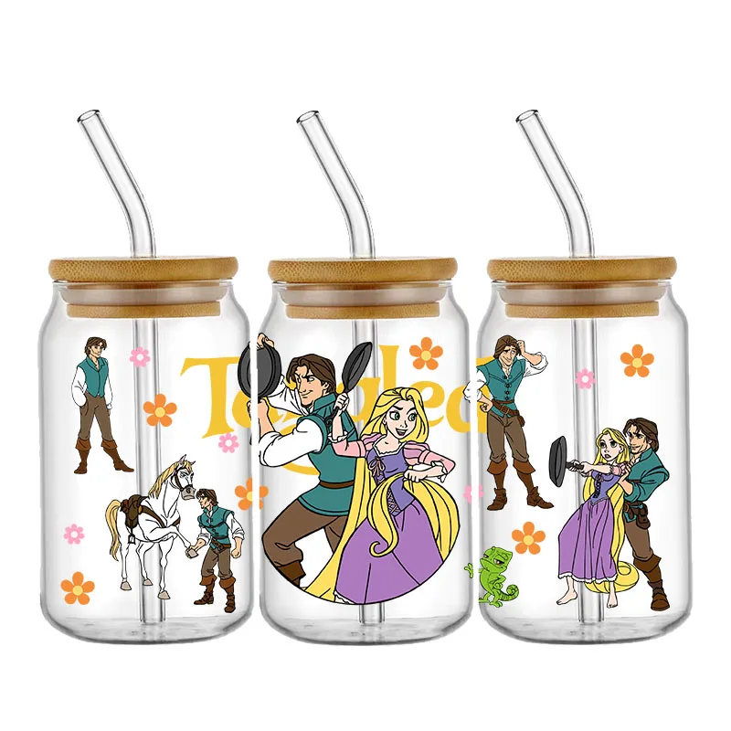 Cartoon Sticker Prinses Serie Wasbaar 16oz UV DTF Cup Wrap Transfer Stickers Aangepaste DIY Mok Decal Sticker