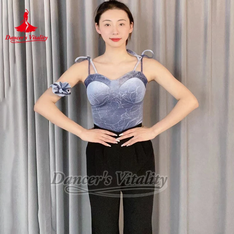 Female Adult Modern Velvet Sling Latin Ballroom Dance Training Tops  Tango Waltz Foxtrot Professional Practise Outfit Matching