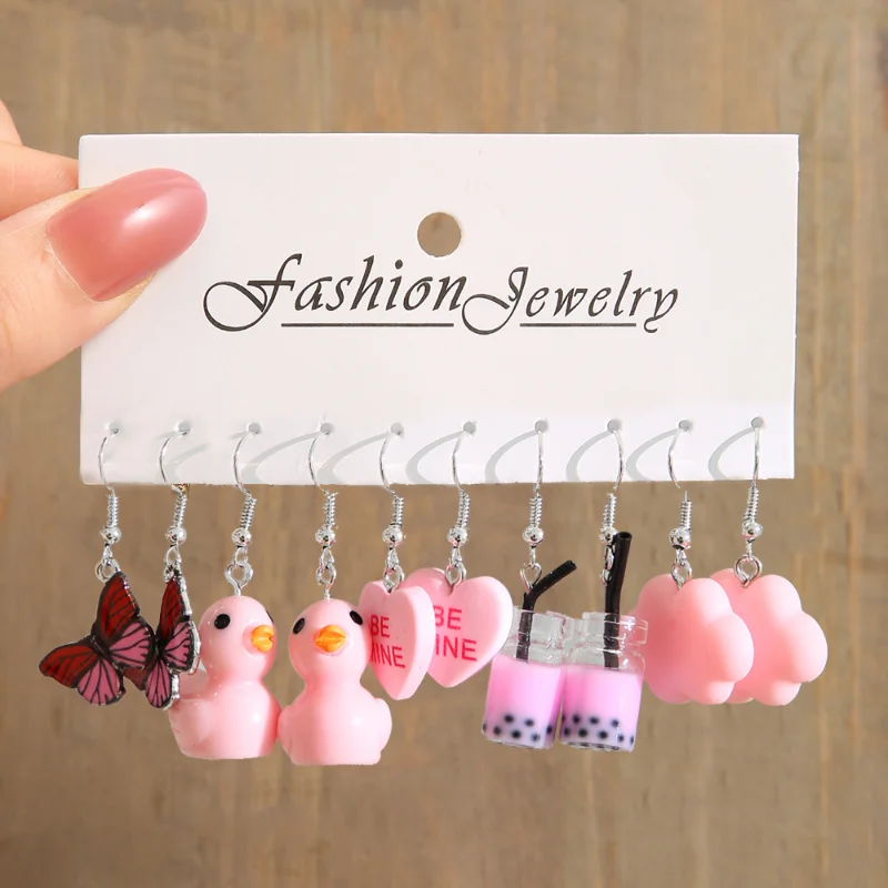 Cartoon Animal Mushroom Frog Duck Dangle Earring Set For Women Heart Butterfly Drop Earrings Girl Kids Cute Trendy Jewelry Gifts