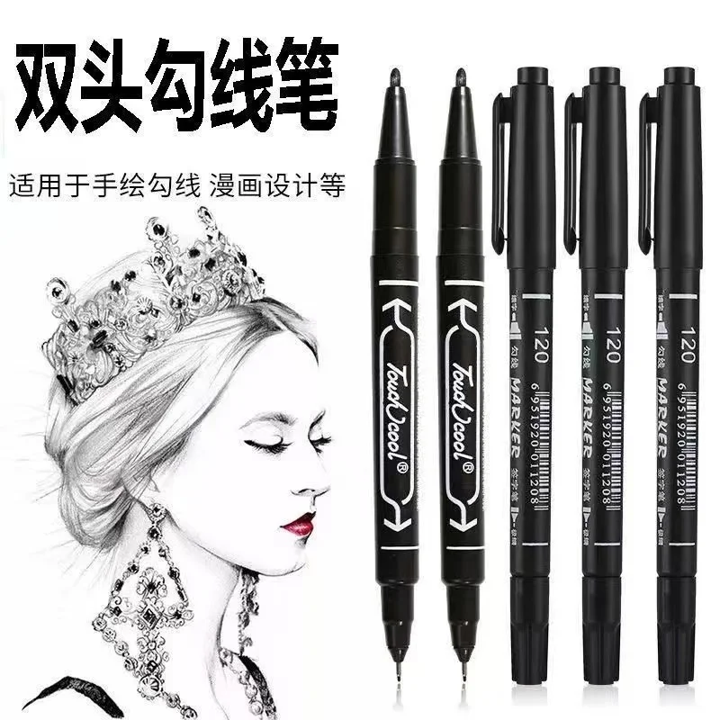 12pcs/Set Small Double Headed Marker Pen Oily Permanent CD Art Black Red Blue 0.5 Thick Nib 1.0 Paper Steel CD Glass Sketchbook image 6