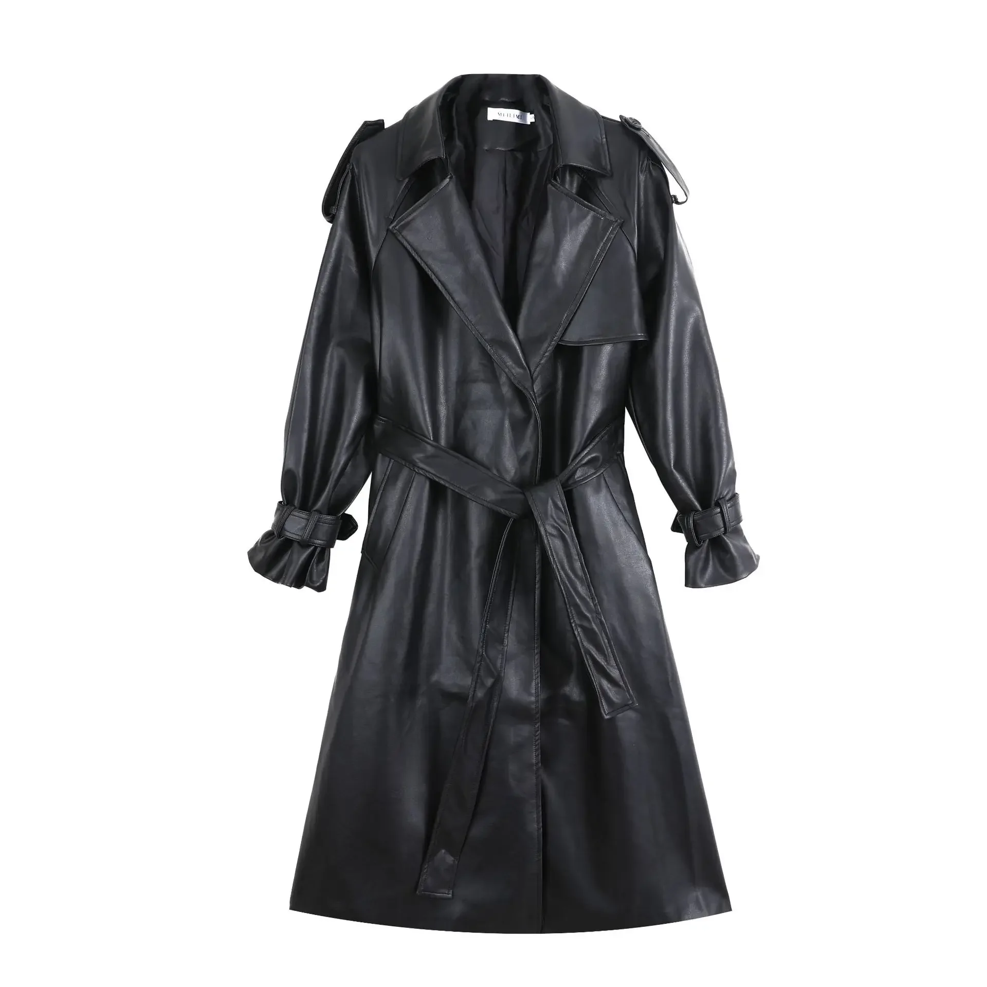 Spring Black Oversized Long Waterproof Leather Trench Coat for Women 2023 Long Sleeve Loose Korean Fashion Clothing