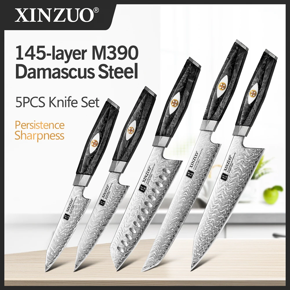 XINZUO 2/3/5PCS Kitchen Knife Set Hand-forged 145-layer Composite Forging Damascus Steel Household Multi-Task Knife Wooden Box