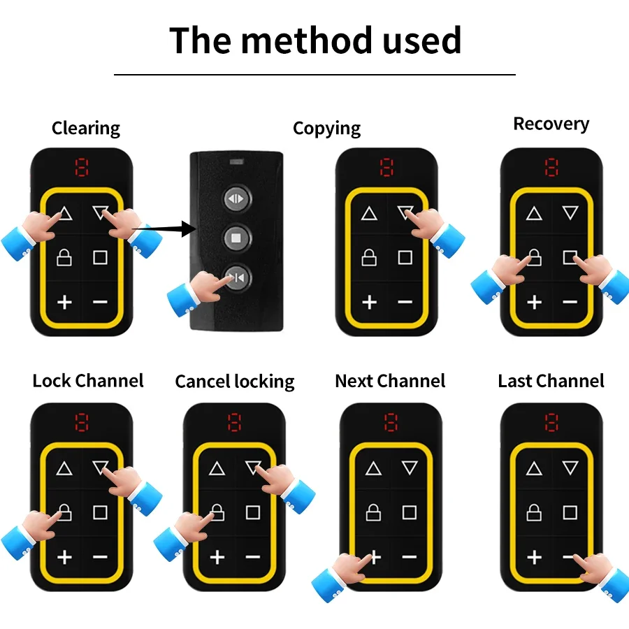 8 in 1 Universal Garage Door Remote Controller Rechargeable Gate Key Duplicator Multi-frequency 300-915Mhz Door Opener RF 433Mhz