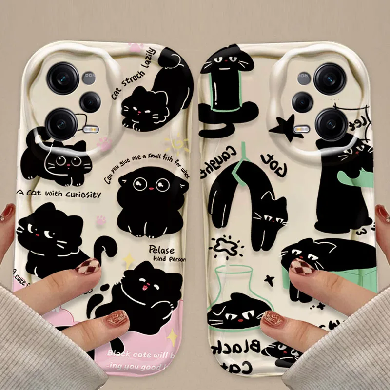 حافظة جميلة على شكل قطة سوداء ثلاثية الأبعاد لهاتف Xiaomi Redmi Note 13 12 Pro Plus 4G 5G 12S 11S 1110 10S 9 9S Redmi 14C 13C 12C A3 غطاء شفاف