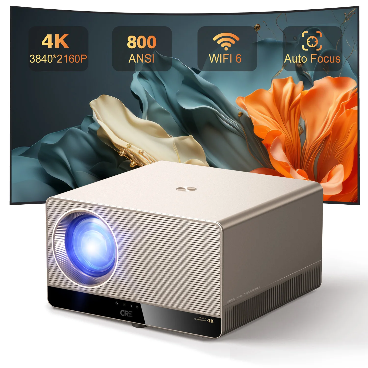 Ultra HD 4K Mini Portable Home Theater Projector 5G WiFi Android 11 High Brightness 7500 Lumens LED LCD Auto Focus Built-In